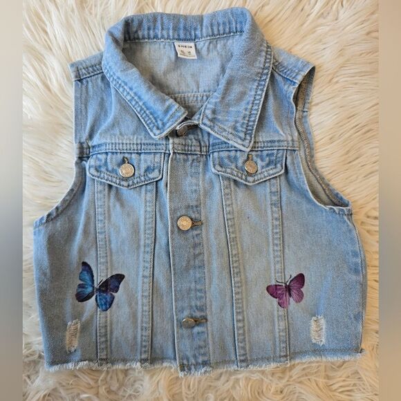 Denim Vest with Butterfly Design - Picture 1 of 3